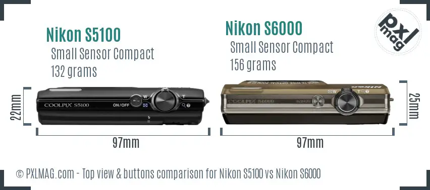Nikon S5100 vs Nikon S6000 top view buttons comparison