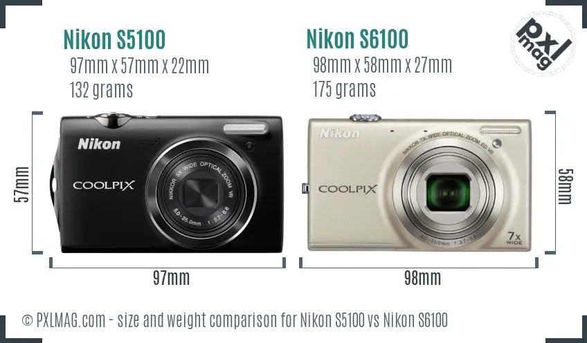 Nikon S5100 vs Nikon S6100 size comparison