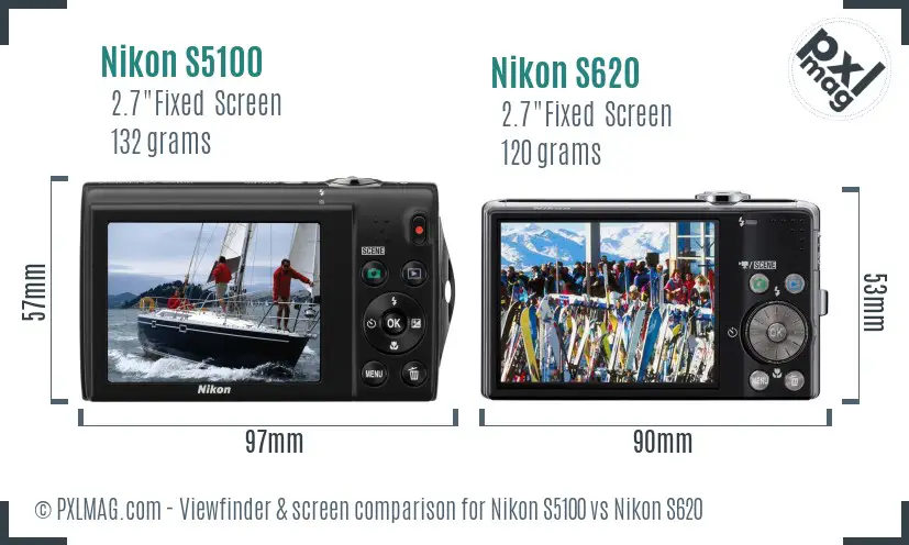 Nikon S5100 vs Nikon S620 Screen and Viewfinder comparison