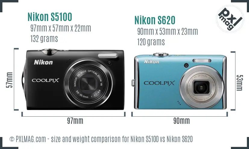 Nikon S5100 vs Nikon S620 size comparison