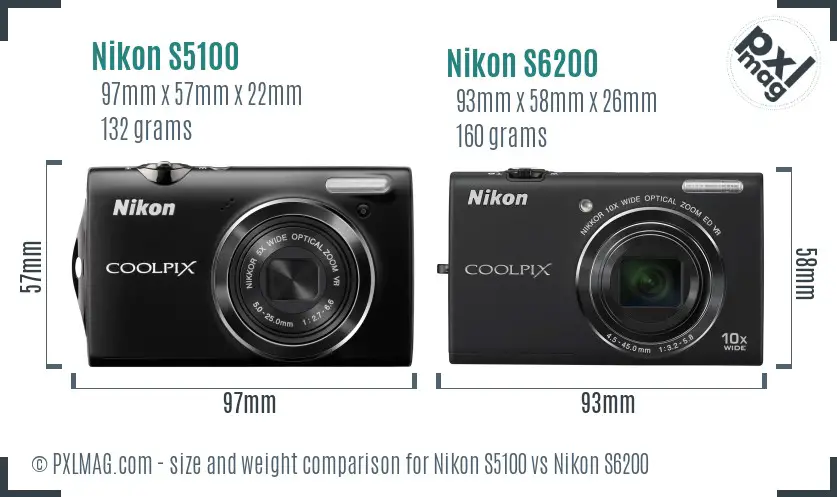 Nikon S5100 vs Nikon S6200 size comparison