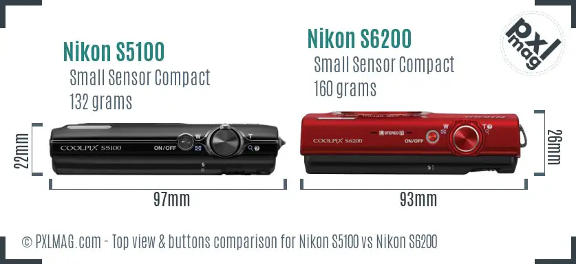 Nikon S5100 vs Nikon S6200 top view buttons comparison