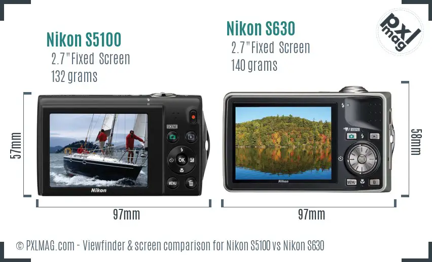 Nikon S5100 vs Nikon S630 Screen and Viewfinder comparison