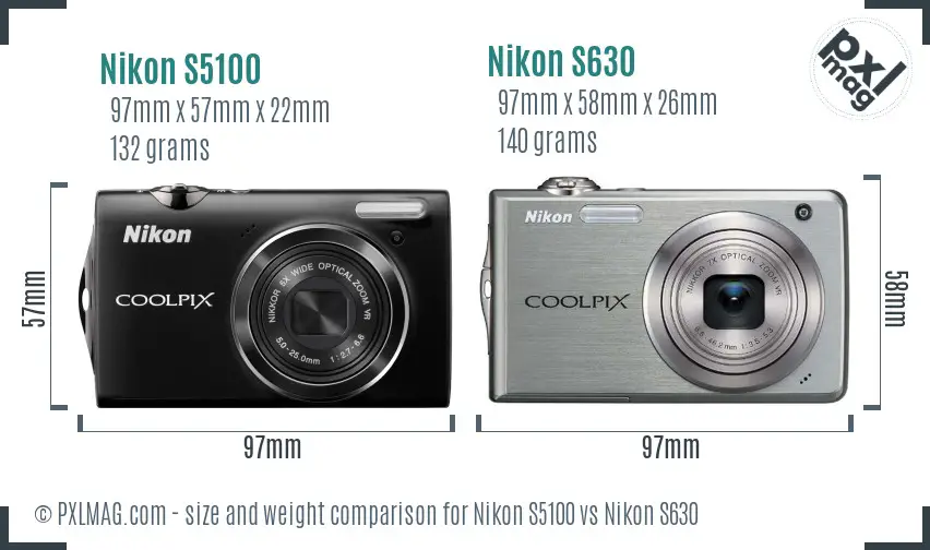 Nikon S5100 vs Nikon S630 size comparison