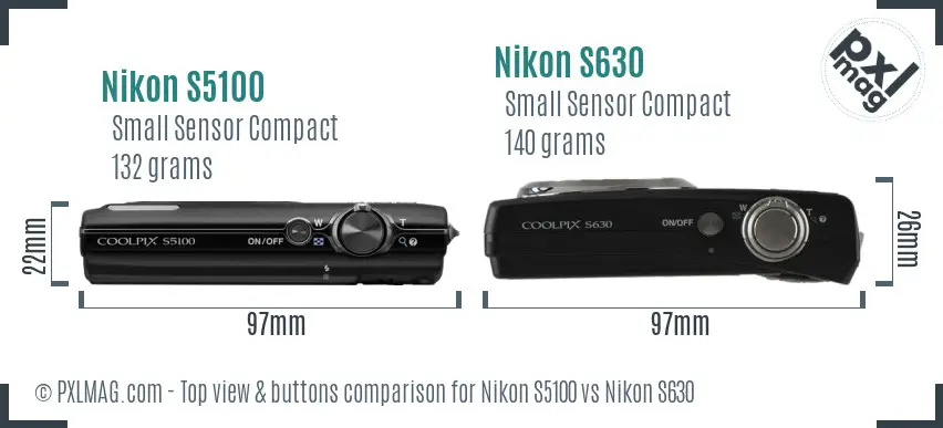 Nikon S5100 vs Nikon S630 top view buttons comparison