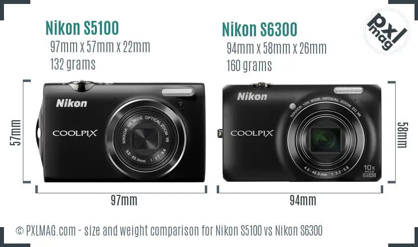 Nikon S5100 vs Nikon S6300 size comparison