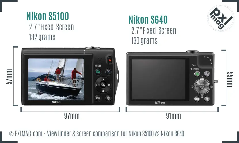Nikon S5100 vs Nikon S640 Screen and Viewfinder comparison