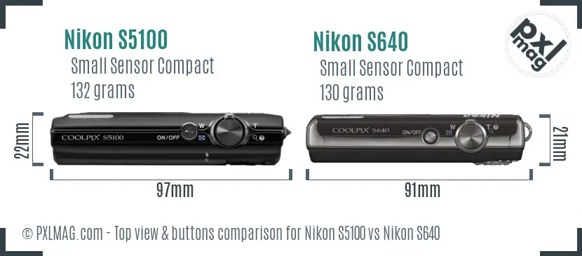 Nikon S5100 vs Nikon S640 top view buttons comparison