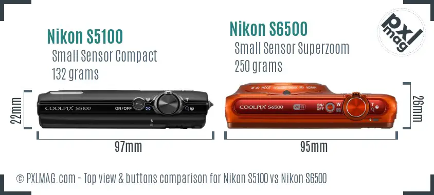 Nikon S5100 vs Nikon S6500 top view buttons comparison