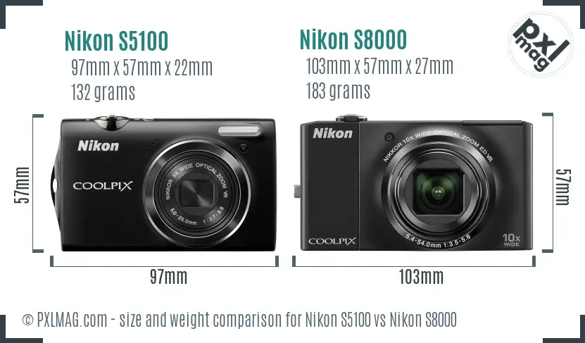 Nikon S5100 vs Nikon S8000 size comparison