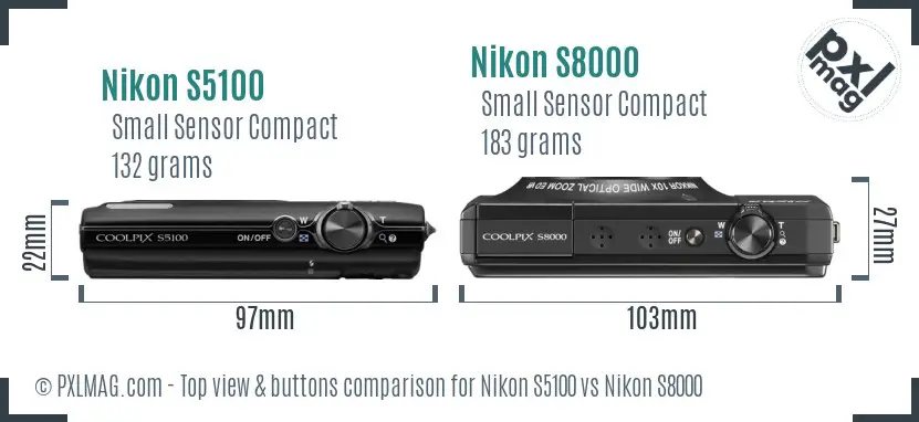 Nikon S5100 vs Nikon S8000 top view buttons comparison