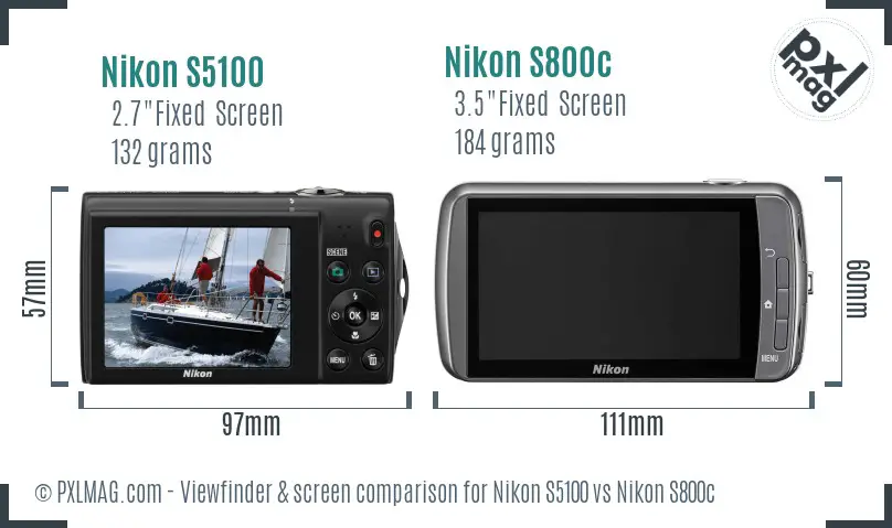 Nikon S5100 vs Nikon S800c Screen and Viewfinder comparison
