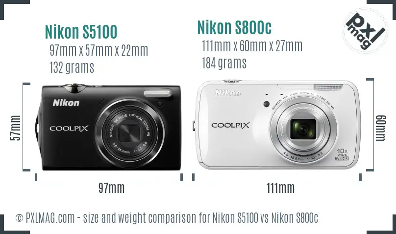 Nikon S5100 vs Nikon S800c size comparison