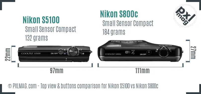 Nikon S5100 vs Nikon S800c top view buttons comparison