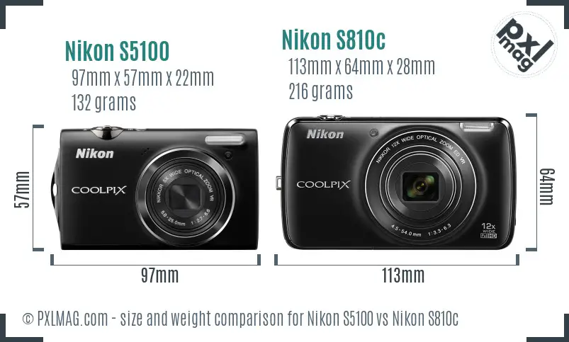 Nikon S5100 vs Nikon S810c size comparison
