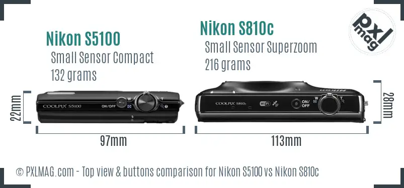 Nikon S5100 vs Nikon S810c top view buttons comparison
