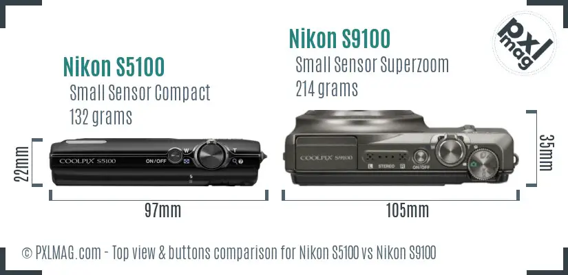 Nikon S5100 vs Nikon S9100 top view buttons comparison