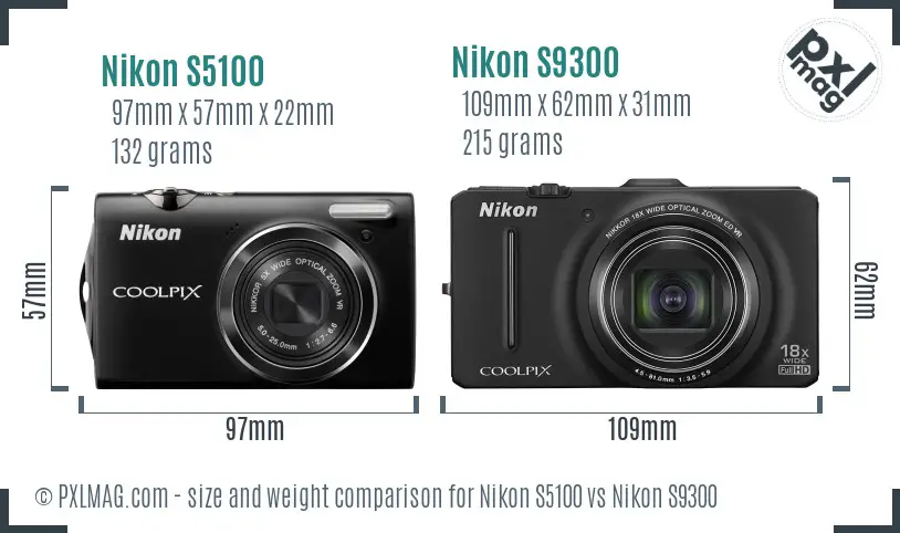 Nikon S5100 vs Nikon S9300 size comparison