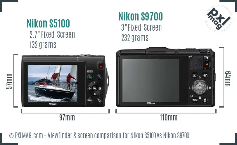 Nikon S5100 vs Nikon S9700 Screen and Viewfinder comparison
