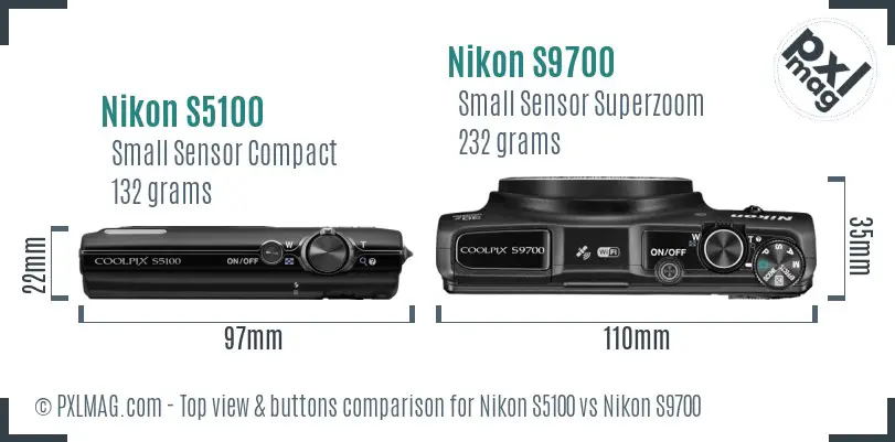Nikon S5100 vs Nikon S9700 top view buttons comparison