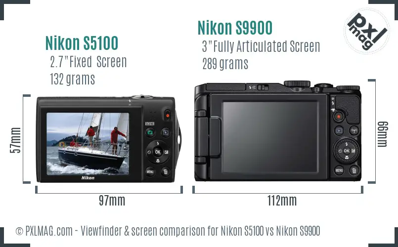 Nikon S5100 vs Nikon S9900 Screen and Viewfinder comparison