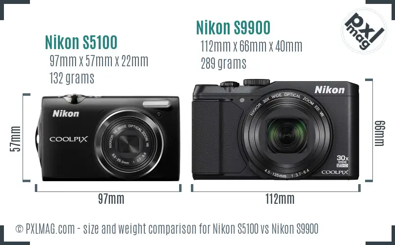 Nikon S5100 vs Nikon S9900 size comparison