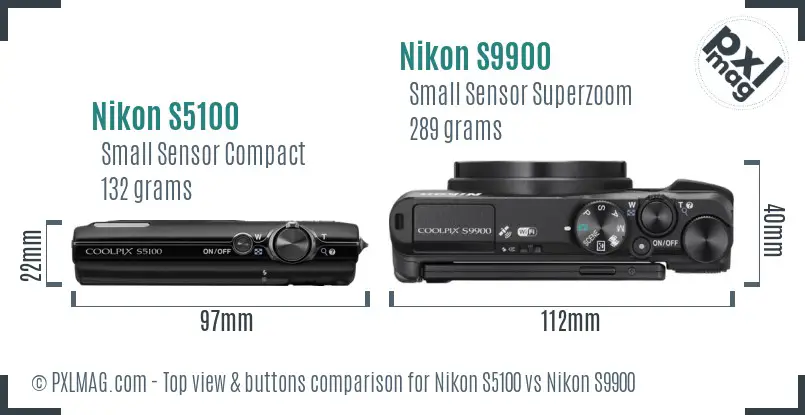 Nikon S5100 vs Nikon S9900 top view buttons comparison