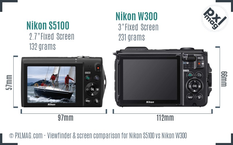 Nikon S5100 vs Nikon W300 Screen and Viewfinder comparison
