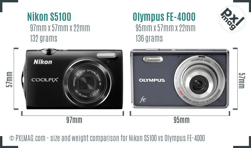 Nikon S5100 vs Olympus FE-4000 size comparison Nikon S5100 vs Olympus FE-4000 size comparison