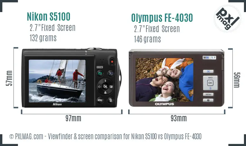 Nikon S5100 vs Olympus FE-4030 Screen and Viewfinder comparison