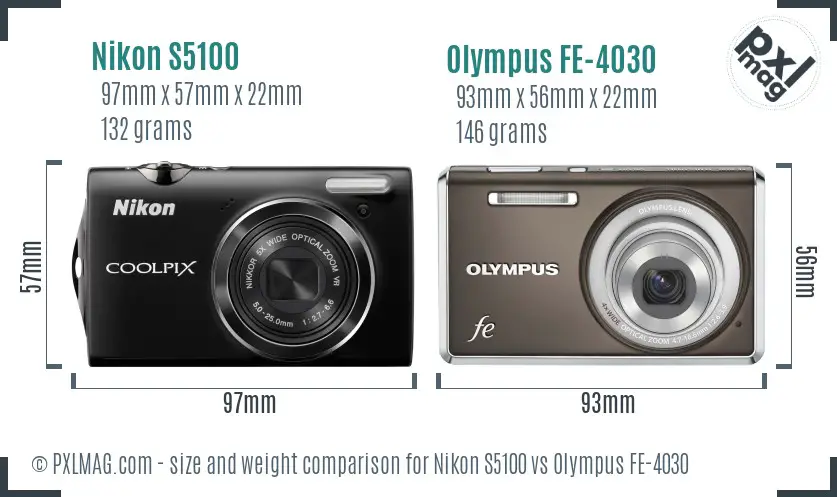 Nikon S5100 vs Olympus FE-4030 size comparison