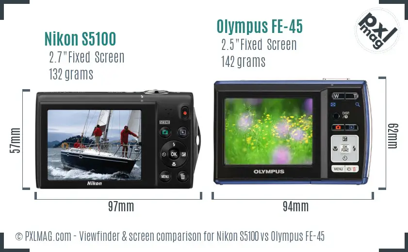 Nikon S5100 vs Olympus FE-45 Screen and Viewfinder comparison