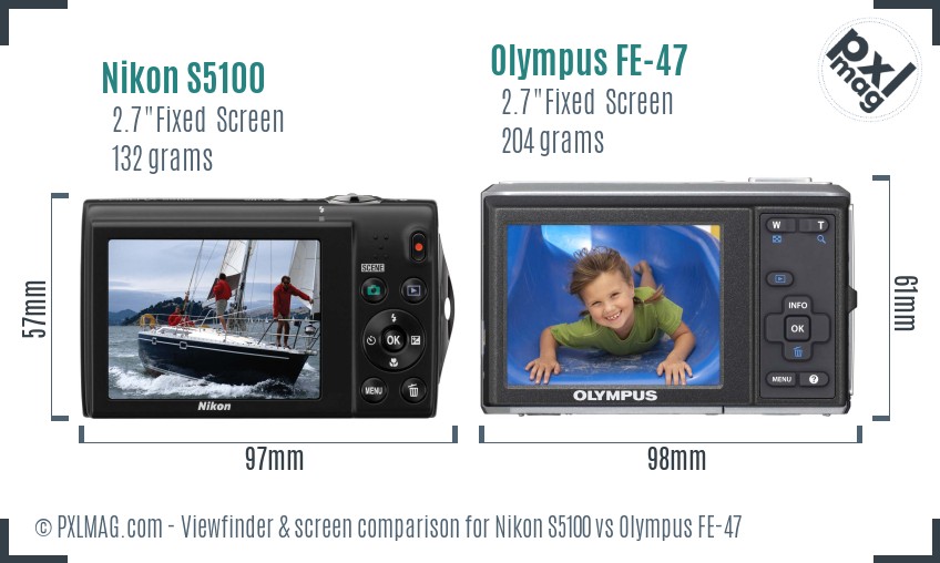 Nikon S5100 vs Olympus FE-47 Screen and Viewfinder comparison