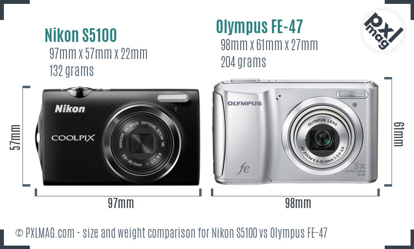 Nikon S5100 vs Olympus FE-47 size comparison Nikon S5100 vs Olympus FE-47 size comparison
