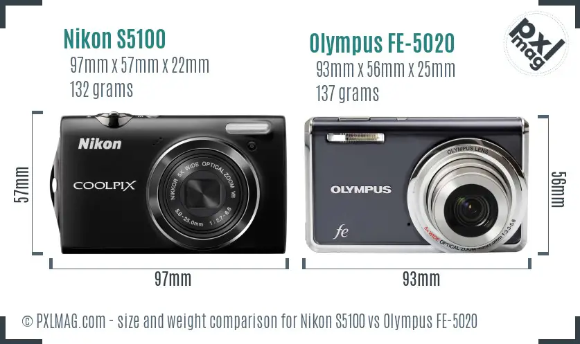 Nikon S5100 vs Olympus FE-5020 size comparison Nikon S5100 vs Olympus FE-5020 size comparison
