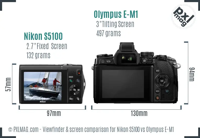 Nikon S5100 vs Olympus E-M1 Screen and Viewfinder comparison