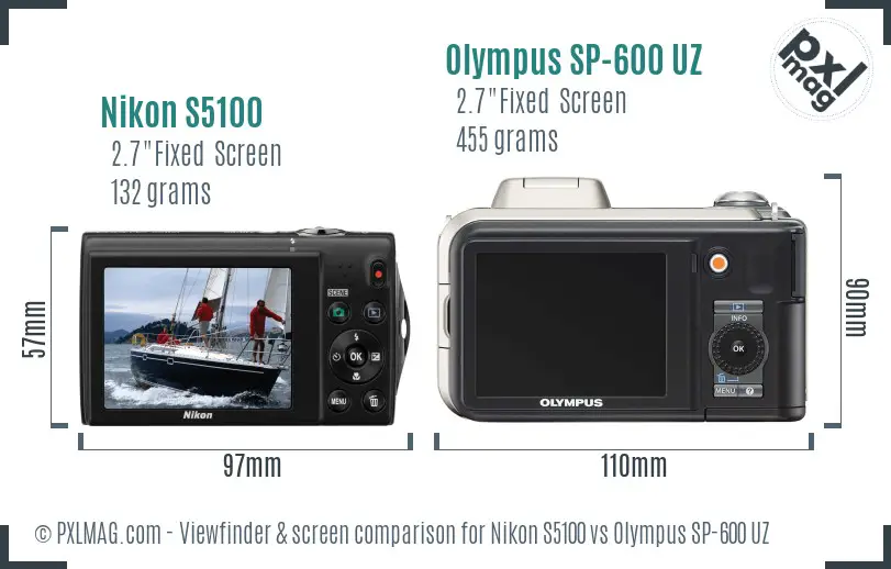 Nikon S5100 vs Olympus SP-600 UZ Screen and Viewfinder comparison