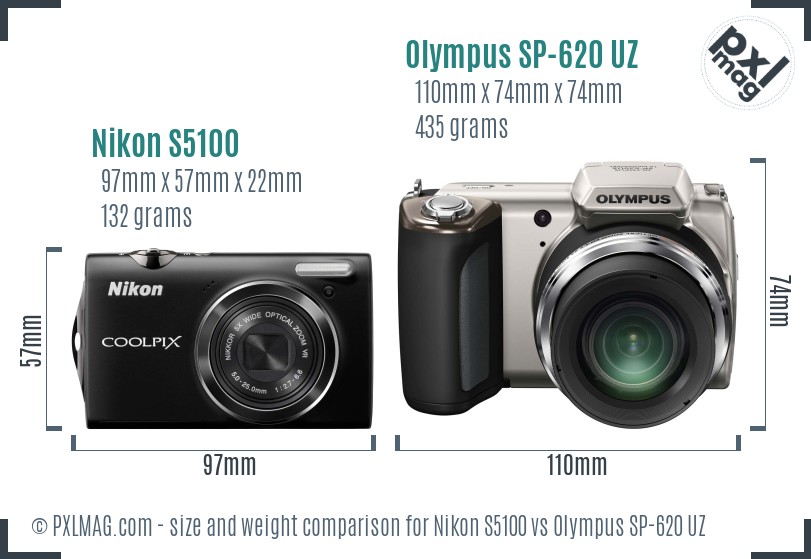 Nikon S5100 vs Olympus SP-620 UZ size comparison