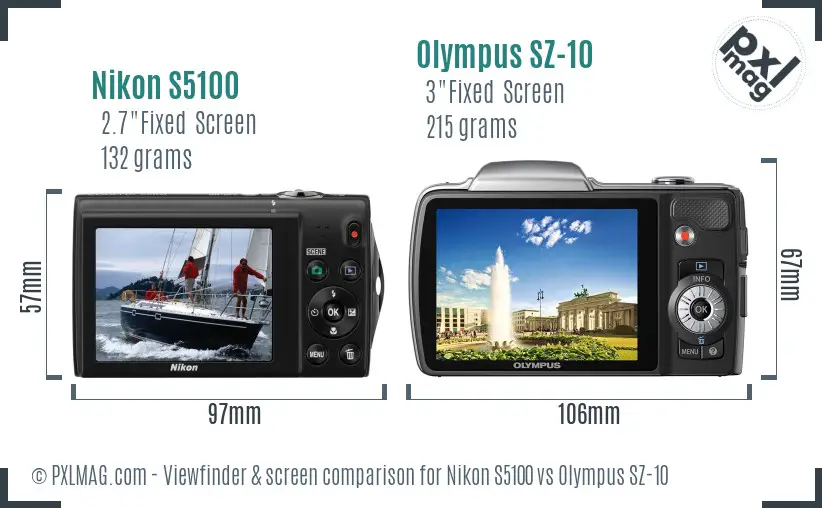 Nikon S5100 vs Olympus SZ-10 Screen and Viewfinder comparison