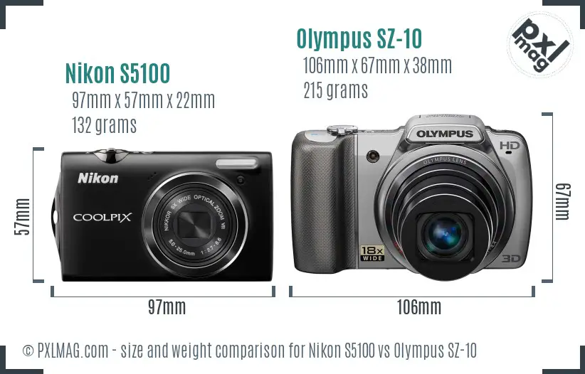Nikon S5100 vs Olympus SZ-10 size comparison