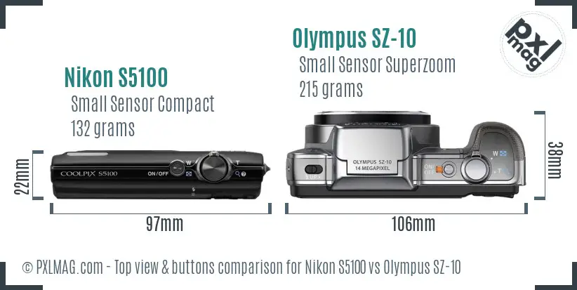 Nikon S5100 vs Olympus SZ-10 top view buttons comparison