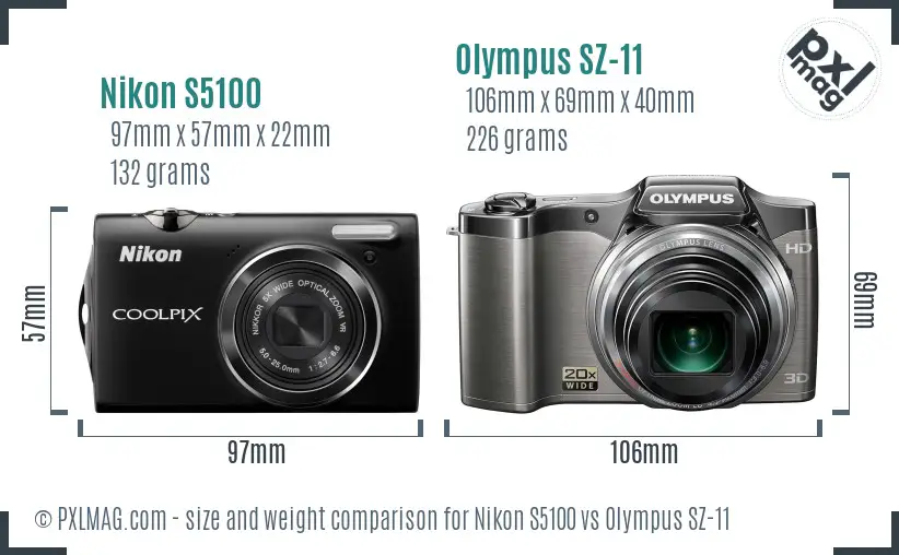 Nikon S5100 vs Olympus SZ-11 size comparison