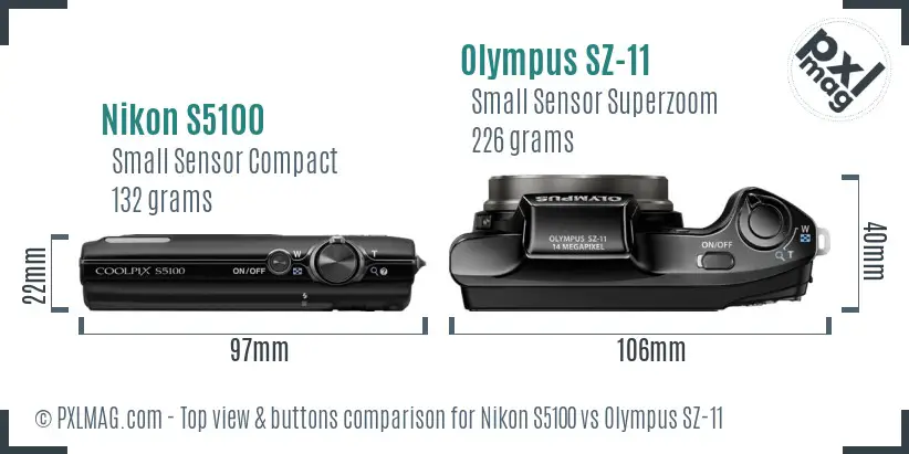 Nikon S5100 vs Olympus SZ-11 top view buttons comparison