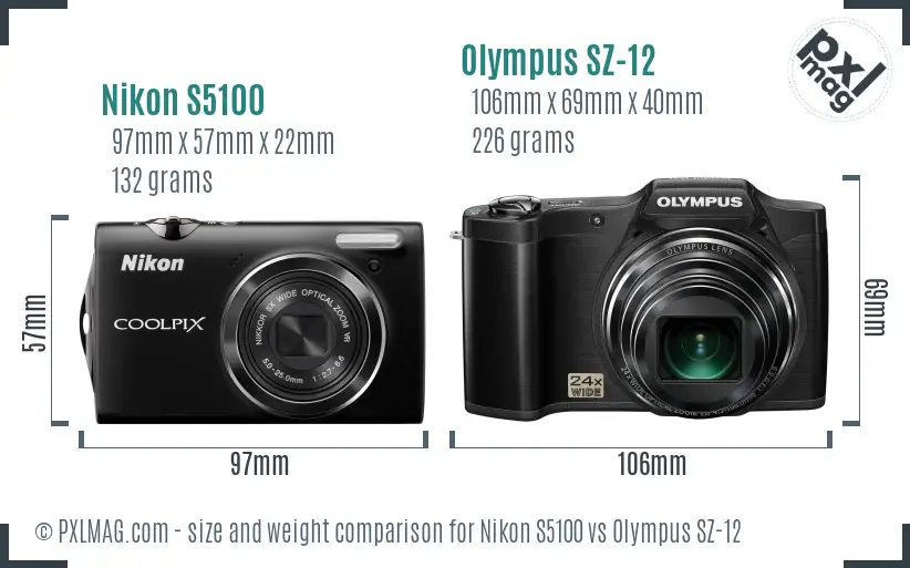 Nikon S5100 vs Olympus SZ-12 size comparison Nikon S5100 vs Olympus SZ-12 size comparison
