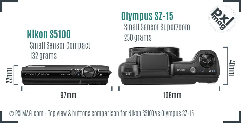Nikon S5100 vs Olympus SZ-15 top view buttons comparison