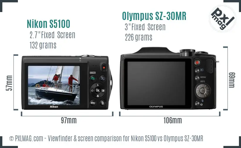 Nikon S5100 vs Olympus SZ-30MR Screen and Viewfinder comparison