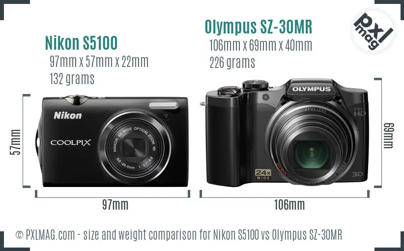 Nikon S5100 vs Olympus SZ-30MR size comparison