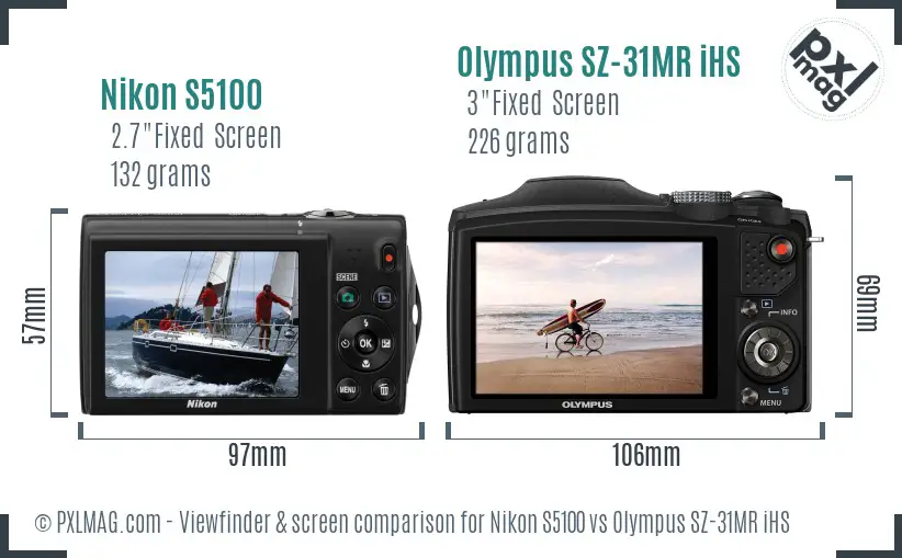 Nikon S5100 vs Olympus SZ-31MR iHS Screen and Viewfinder comparison