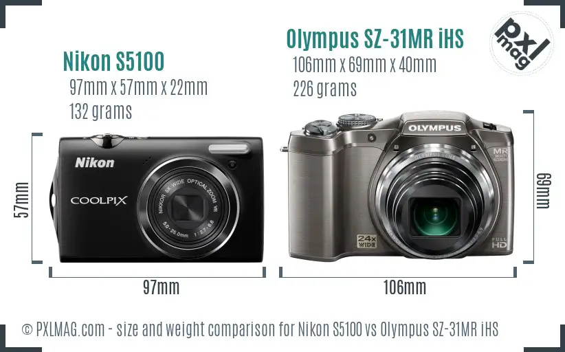 Nikon S5100 vs Olympus SZ-31MR iHS size comparison