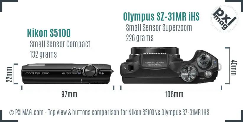 Nikon S5100 vs Olympus SZ-31MR iHS top view buttons comparison